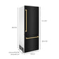 ZLINE 30 in. Autograph Edition 16.1 cu. ft. Built-in 2-Door Bottom Freezer Refrigerator with Internal Water and Ice Dispenser in Black Stainless Steel with Polished Gold Accents (RBIVZ-BS-30-G)