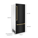 ZLINE 30 in. Autograph Edition 16.1 cu. ft. Built-in 2-Door Bottom Freezer Refrigerator with Internal Water and Ice Dispenser in Black Stainless Steel with Polished Gold Accents (RBIVZ-BS-30-G)