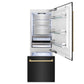 ZLINE 30 in. Autograph Edition 16.1 cu. ft. Built-in 2-Door Bottom Freezer Refrigerator with Internal Water and Ice Dispenser in Black Stainless Steel with Polished Gold Accents (RBIVZ-BS-30-G)