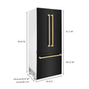 ZLINE 36 in. Autograph Edition 19.6 cu. ft. Built-in 2-Door Bottom Freezer Refrigerator with Internal Water and Ice Dispenser in Black Stainless Steel with Polished Gold Accents (RBIVZ-BS-36-G) - MyBBQDirect