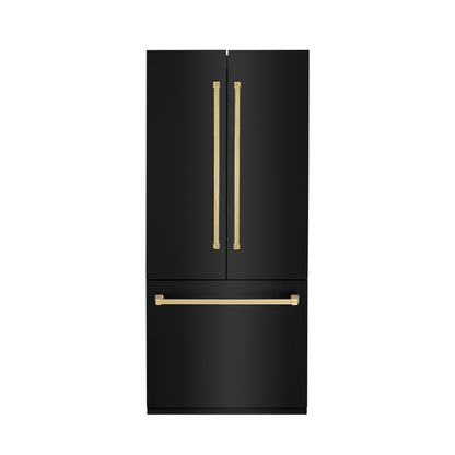 ZLINE 36 in. Autograph Edition 19.6 cu. ft. Built-in 2-Door Bottom Freezer Refrigerator with Internal Water and Ice Dispenser in Black Stainless Steel with Polished Gold Accents (RBIVZ-BS-36-G) - MyBBQDirect