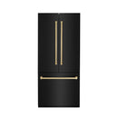 ZLINE 36 in. Autograph Edition 19.6 cu. ft. Built-in 2-Door Bottom Freezer Refrigerator with Internal Water and Ice Dispenser in Black Stainless Steel with Polished Gold Accents (RBIVZ-BS-36-G) - MyBBQDirect