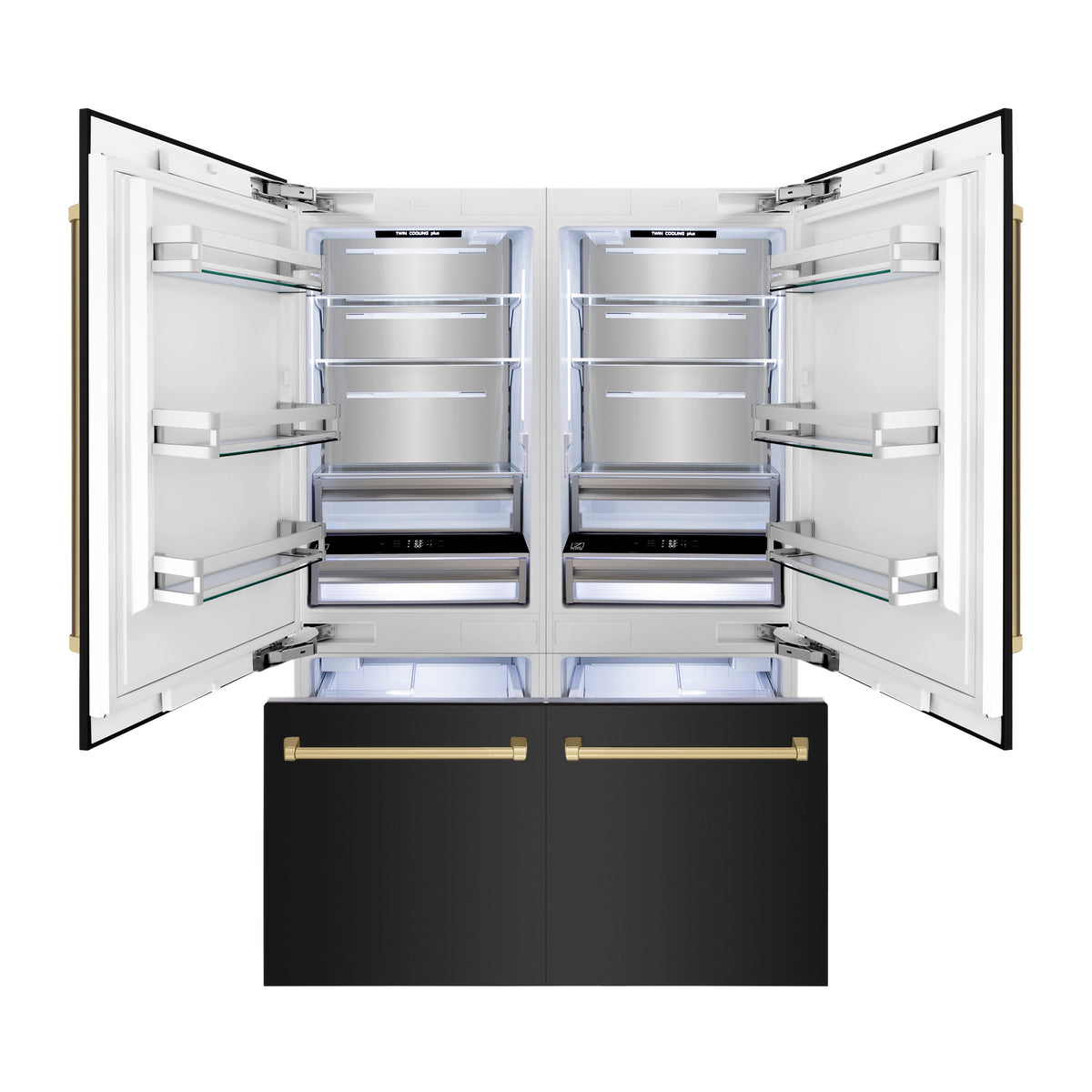 ZLINE 60 in. Autograph Edition 32.2 cu. ft. Built-in 4-Door French Door Refrigerator with Internal Water and Ice Dispenser in Black Stainless Steel with Champagne Bronze Accents (RBIVZ-BS-60-CB) - MyBBQDirect