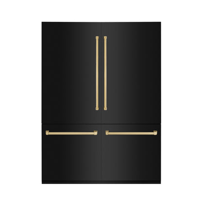 ZLINE 60 in. Autograph Edition 32.2 cu. ft. Built-in 4-Door French Door Refrigerator with Internal Water and Ice Dispenser in Black Stainless Steel with Polished Gold Accents (RBIVZ-BS-60-G)