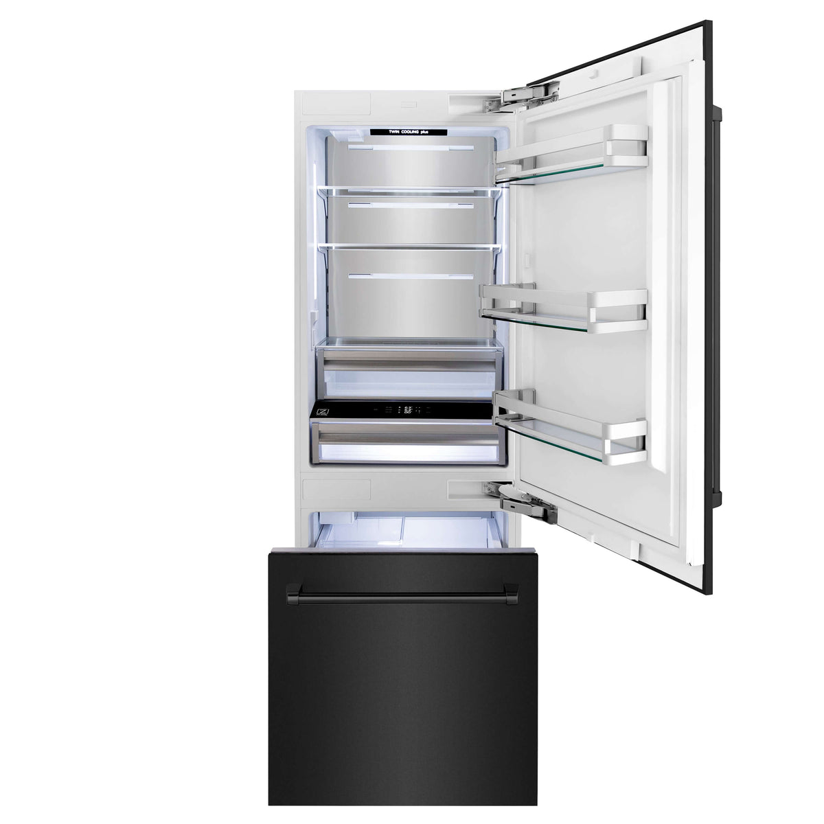 ZLINE 30 in. 16.1 cu. ft. Built-In 2-Door Bottom Freezer Refrigerator with Internal Water and Ice Dispenser in Black Stainless Steel (RBIV-BS-30) - MyBBQDirect