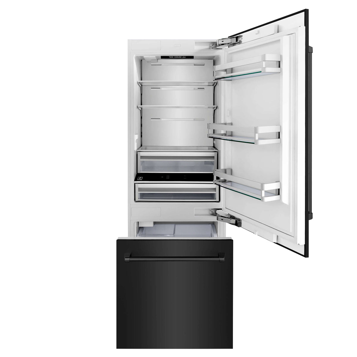 ZLINE 30 in. 16.1 cu. ft. Built-In 2-Door Bottom Freezer Refrigerator with Internal Water and Ice Dispenser in Black Stainless Steel (RBIV-BS-30) - MyBBQDirect