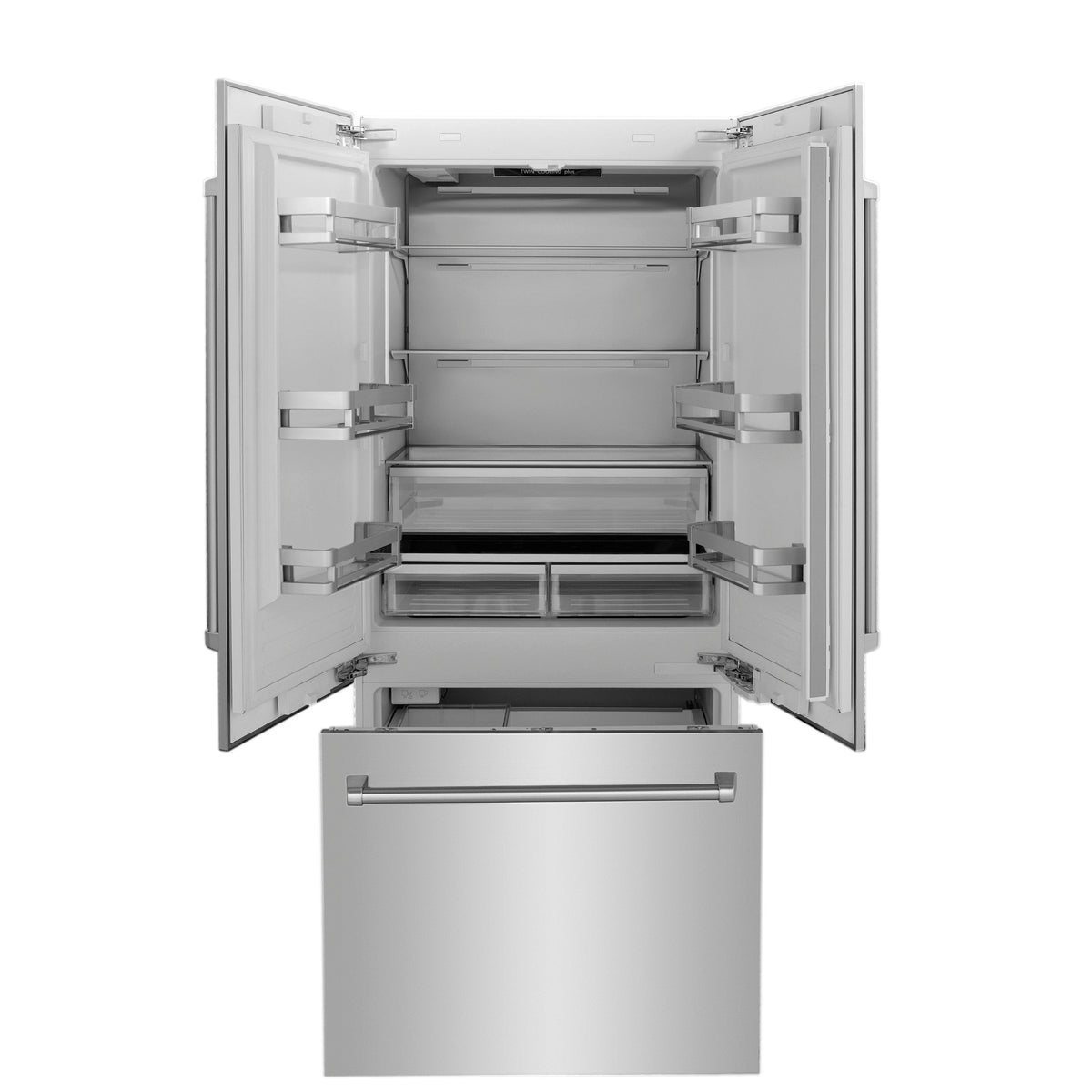 ZLINE 36 in. 19.6 cu. ft. Built-In 3-Door French Door Refrigerator with Internal Water and Ice Dispenser in Stainless Steel (RBIV-304-36) - MyBBQDirect