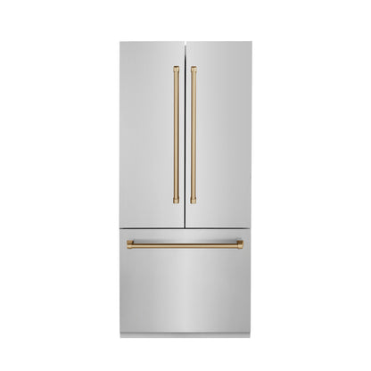 ZLINE 36 in. Autograph Edition 19.6 cu. ft. Built-in 2-Door Bottom Freezer Refrigerator with Internal Water and Ice Dispenser in Stainless Steel with Champagne Bronze Accents (RBIVZ-304-36-CB)
