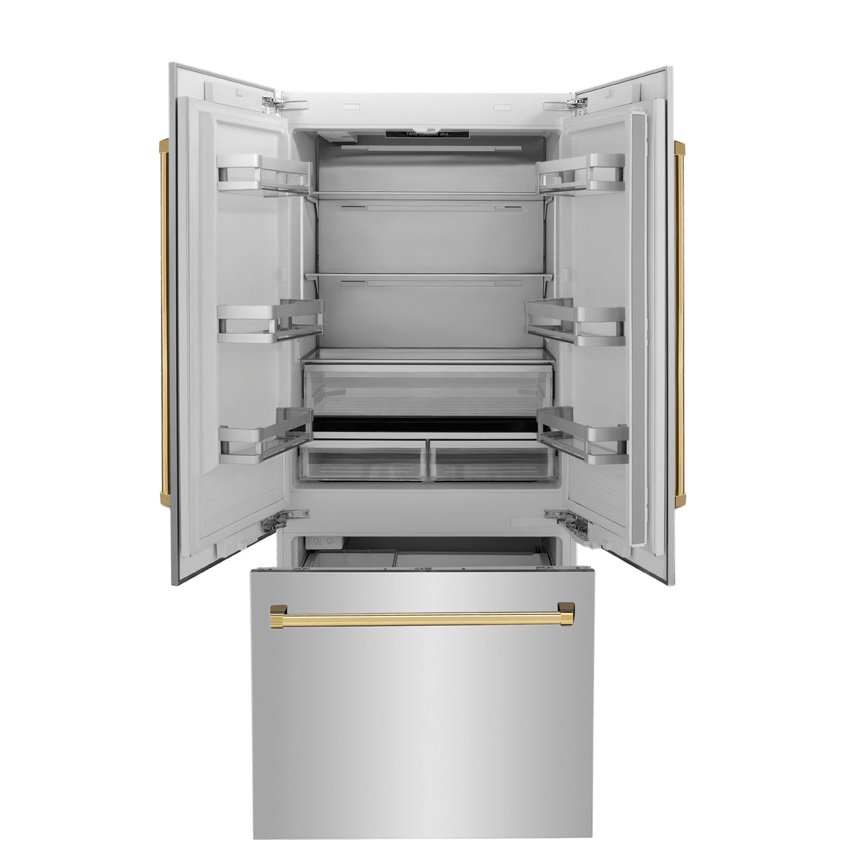 ZLINE 36” Autograph Edition 19.6 cu. ft. Built-in 2-Door Bottom Freezer Refrigerator with Internal Water and Ice Dispenser in Stainless Steel with Polished Gold Accents (RBIVZ-304-36-G) - MyBBQDirect