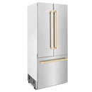 ZLINE 36” Autograph Edition 19.6 cu. ft. Built-in 2-Door Bottom Freezer Refrigerator with Internal Water and Ice Dispenser in Stainless Steel with Polished Gold Accents (RBIVZ-304-36-G) - MyBBQDirect