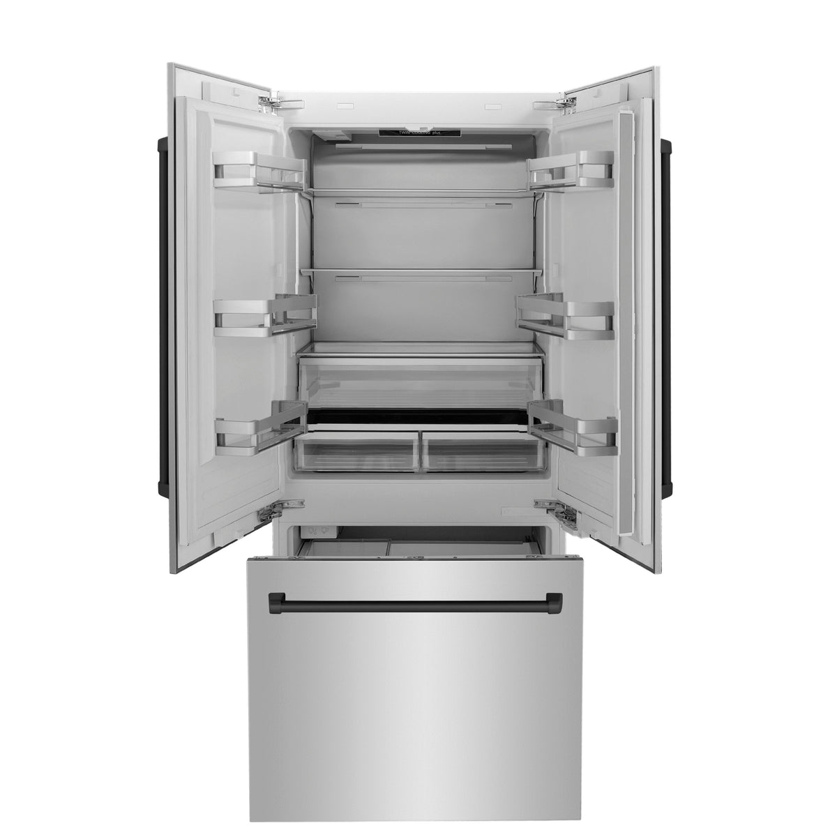 ZLINE 36 in. Autograph Edition 19.6 cu. ft. Built-in 2-Door Bottom Freezer Refrigerator with Internal Water and Ice Dispenser in Stainless Steel with Matte Black Accents (RBIVZ-304-36-MB) - MyBBQDirect
