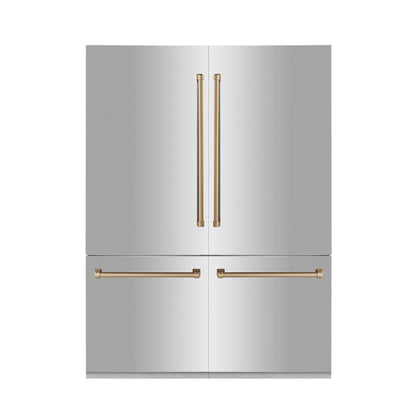 ZLINE 60 in. Autograph Edition 32.2 cu. ft. Built-in 4-Door French Door Refrigerator with Internal Water and Ice Dispenser in Stainless Steel with Champagne Bronze Accents (RBIVZ-304-60-CB)