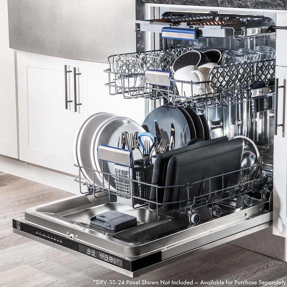ZLINE 24 in. Tallac Series 3rd Rack Dishwasher in Custom Panel Ready with Stainless Steel Tub, 51dBa (DWV-24) - MyBBQDirect