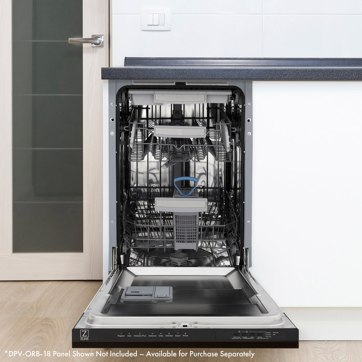 ZLINE 18 in. Tallac Series 3rd Rack Top Control Dishwasher in Custom Panel Ready with Stainless Steel Tub, 51dBa (DWV-18) - MyBBQDirect
