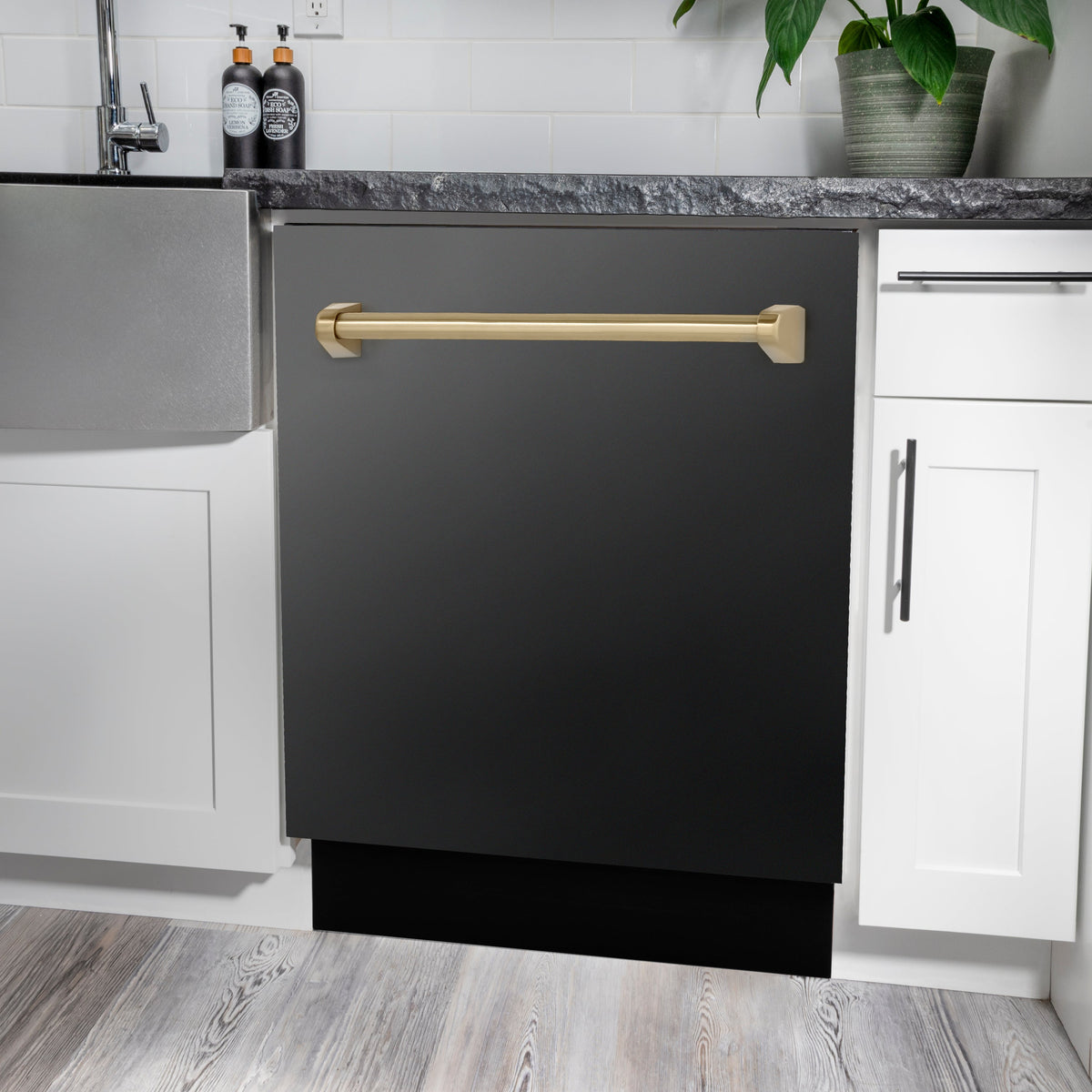 ZLINE Autograph Edition 24 in. 3rd Rack Top Control Tall Tub Dishwasher in Black Stainless Steel with Accent Handle, 51dBa (DWVZ-BS-24) - MyBBQDirect