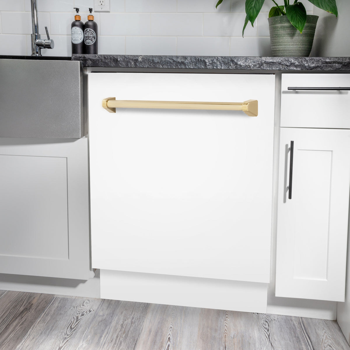 ZLINE Autograph Edition 24 in. 3rd Rack Top Control Tall Tub Dishwasher in White Matte with Accent Handle, 51dBa (DWVZ-WM-24) - MyBBQDirect