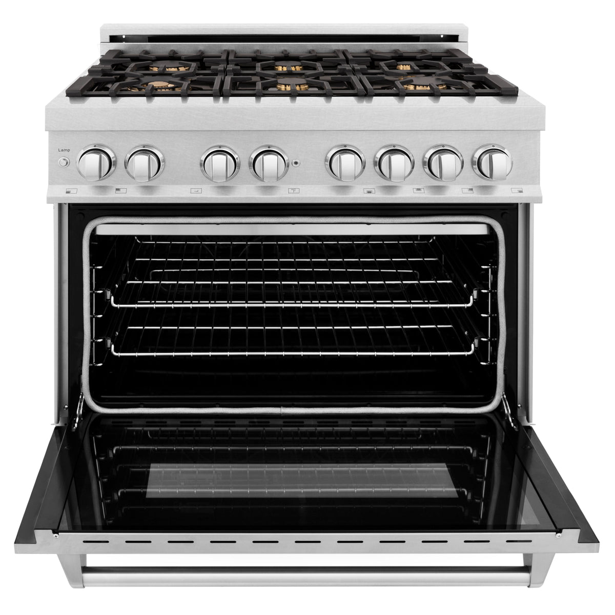 ZLINE 36 in. Professional Dual Fuel Range in Fingerprint Resistant Stainless Steel with Brass Burners and Reversible Griddle (RAS-SN-BR-GR-36) - MyBBQDirect