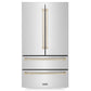 ZLINE 48" Autograph Edition Kitchen Package with Stainless Steel Dual Fuel Range, Range Hood, Dishwasher and Refrigeration with Polished Gold Accents (4KAPR-RARHDWM48-G)