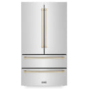 ZLINE 48" Autograph Edition Kitchen Package with Stainless Steel Dual Fuel Range, Range Hood, Dishwasher and Refrigeration with Polished Gold Accents (4KAPR-RARHDWM48-G)