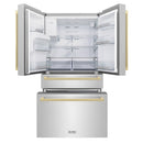 ZLINE 36 in. Autograph Edition 21.6 cu. ft 4-Door French Door Refrigerator with Water and Ice Dispenser in Stainless Steel with Champagne Bronze Square Handles (RFMZ-W-36-FCB)