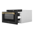 ZLINE Autograph Edition 24 in. 1.2 cu. ft. Built-in Microwave Drawer in Black Stainless Steel with Accents (MWDZ-1-BS-H) - MyBBQDirect
