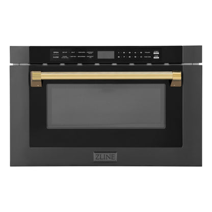 ZLINE Autograph Edition 24 in. 1.2 cu. ft. Built-in Microwave Drawer in Black Stainless Steel with Accents (MWDZ-1-BS-H) - MyBBQDirect