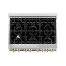 ZLINE 36 in. Autograph Edition Kitchen Package with Stainless Steel Dual Fuel Range with White Matte Door and Range Hood with Polished Gold Accents (2AKP-RAWMRH36-G) - MyBBQDirect