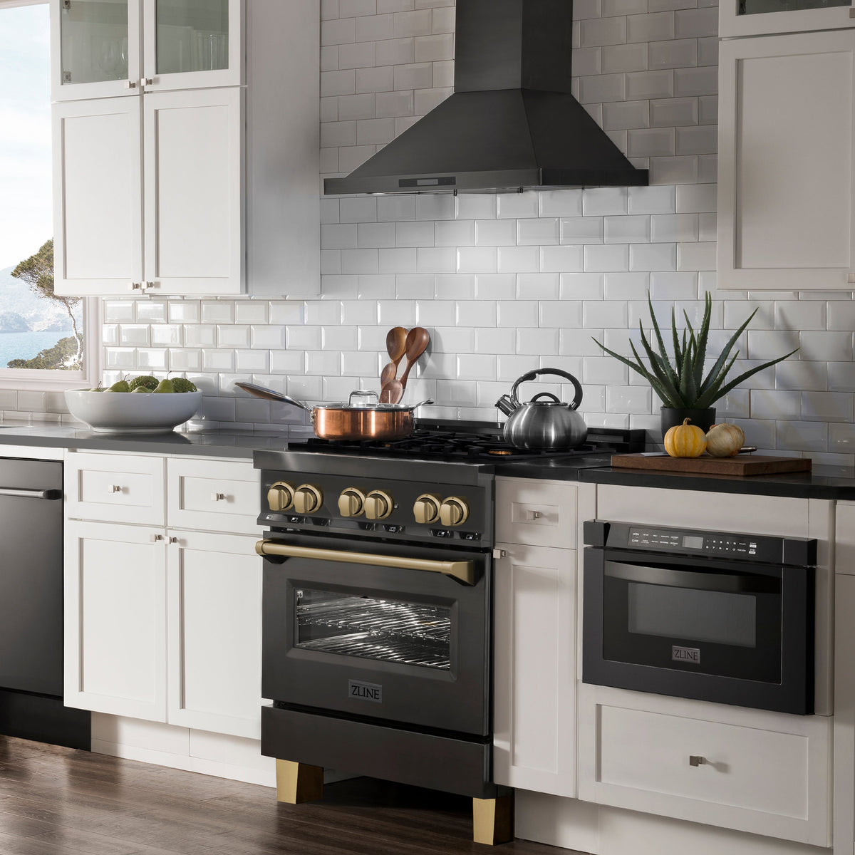 ZLINE Autograph Edition 30 in. 4.0 cu. ft. Dual Fuel Range with Gas Stove and Electric Oven in Black Stainless Steel with Accents (RABZ-30) - MyBBQDirect