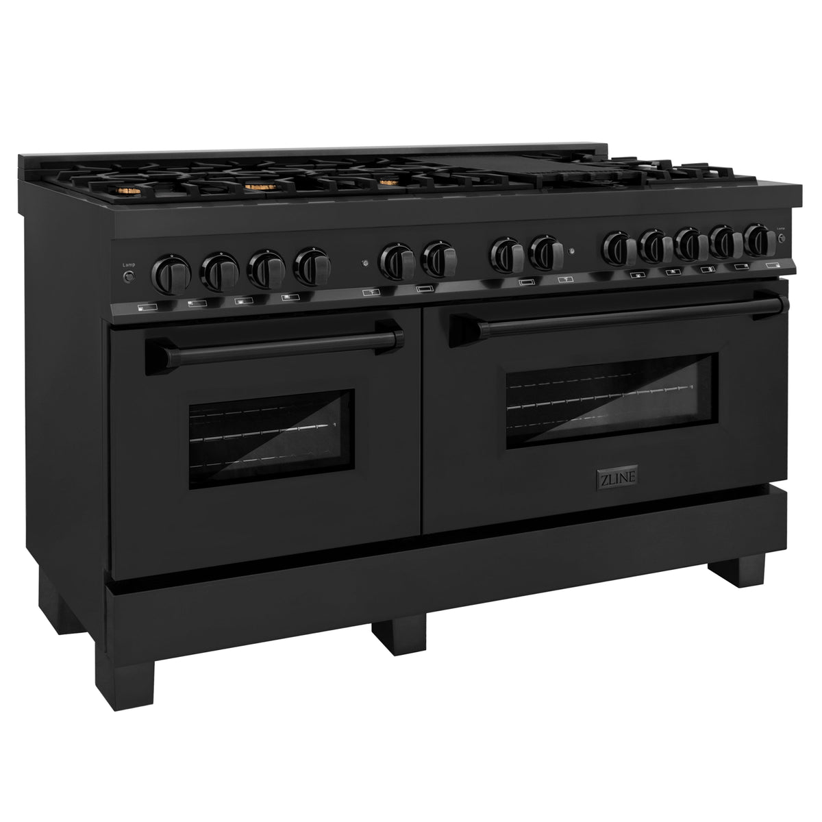 ZLINE 60 in. 7.4 cu. ft. Dual Fuel Range with Gas Stove and Electric Oven in Black Stainless Steel with Brass Burners (RAB-60) - MyBBQDirect