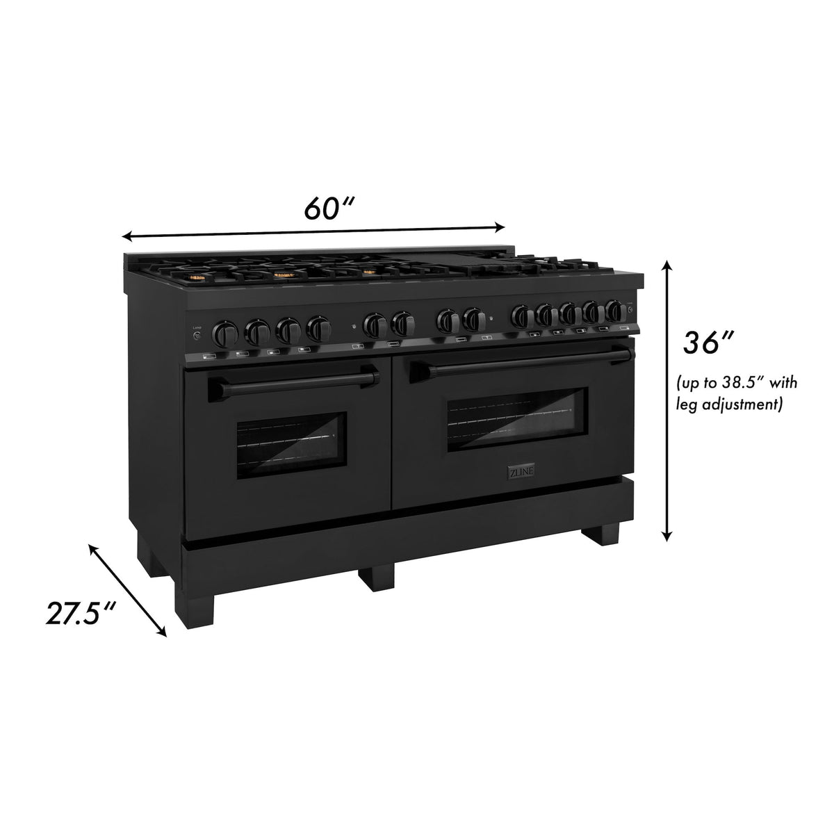 ZLINE 60 in. 7.4 cu. ft. Dual Fuel Range with Gas Stove and Electric Oven in Black Stainless Steel with Brass Burners (RAB-60) - MyBBQDirect