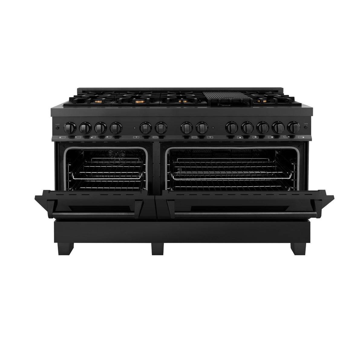 ZLINE 60 in. 7.4 cu. ft. Dual Fuel Range with Gas Stove and Electric Oven in Black Stainless Steel with Brass Burners (RAB-60) - MyBBQDirect