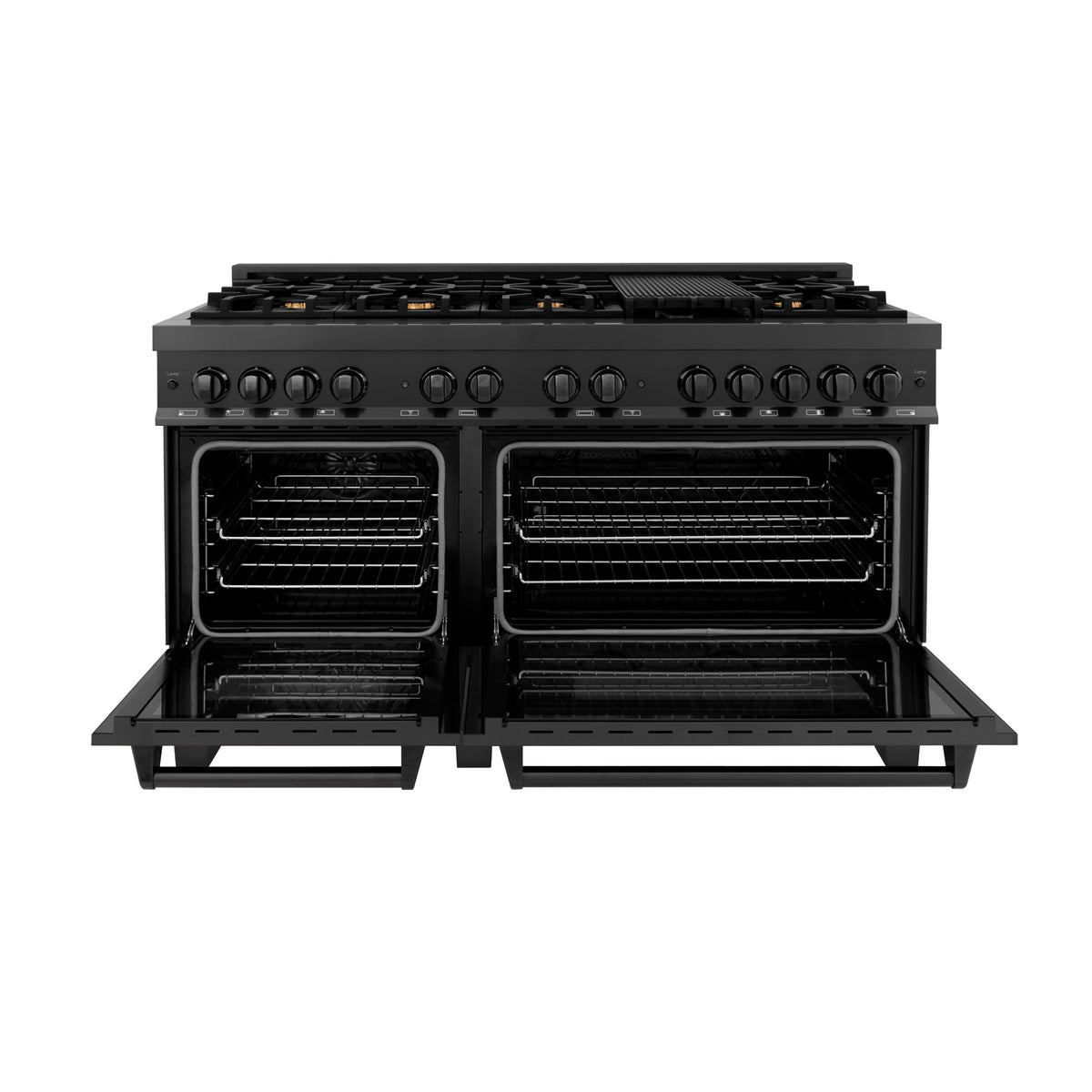 ZLINE 60 in. 7.4 cu. ft. Dual Fuel Range with Gas Stove and Electric Oven in Black Stainless Steel with Brass Burners (RAB-60) - MyBBQDirect