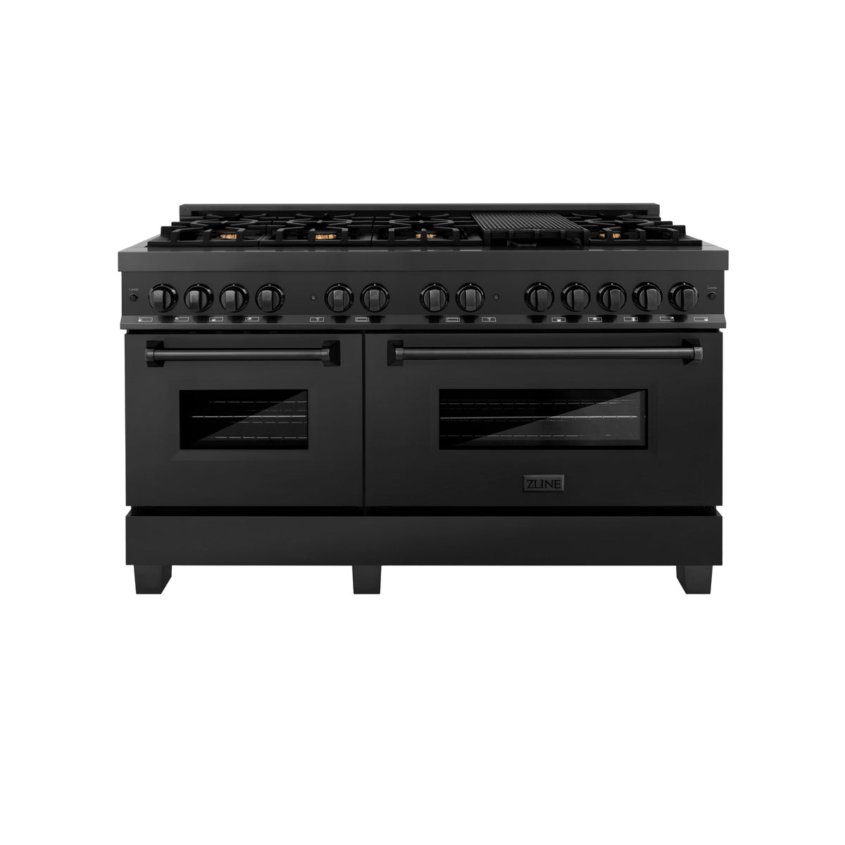 ZLINE 60 in. 7.4 cu. ft. Dual Fuel Range with Gas Stove and Electric Oven in Black Stainless Steel with Brass Burners (RAB-60) - MyBBQDirect