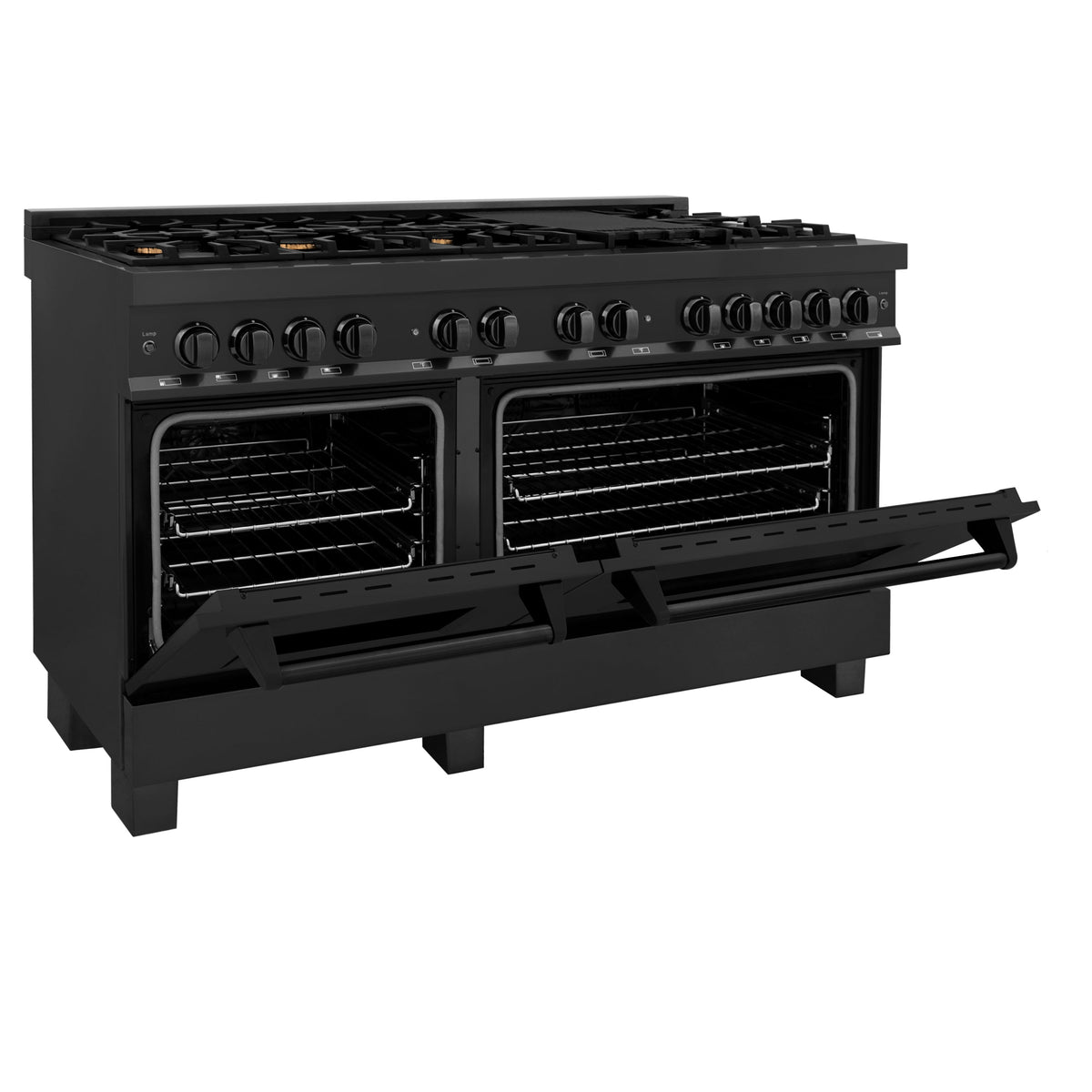 ZLINE 60 in. 7.4 cu. ft. Dual Fuel Range with Gas Stove and Electric Oven in Black Stainless Steel with Brass Burners (RAB-60) - MyBBQDirect