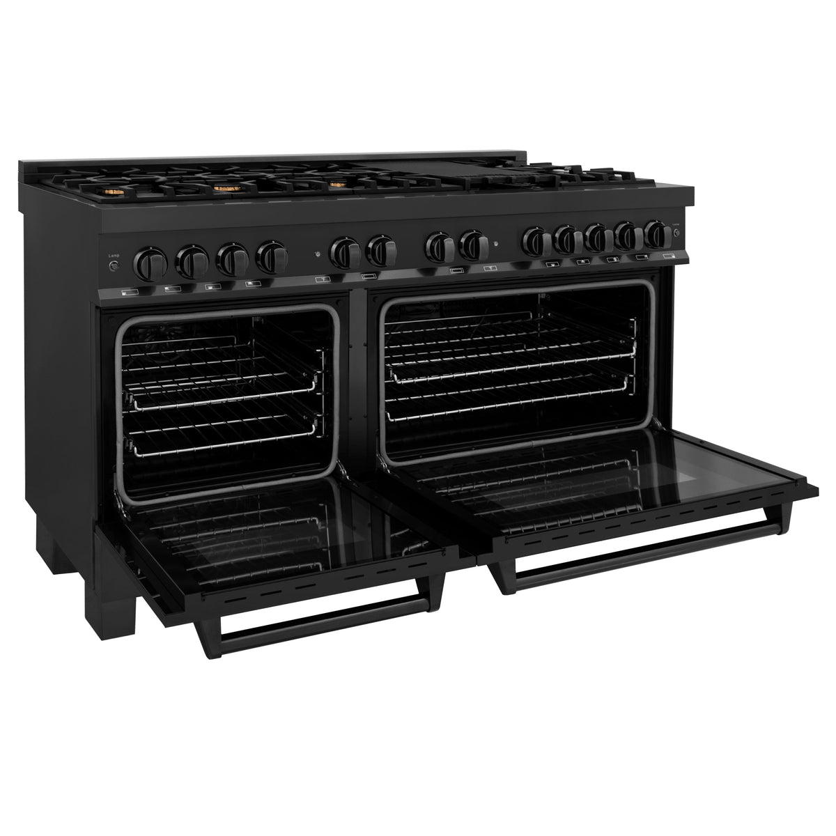 ZLINE 60 in. 7.4 cu. ft. Dual Fuel Range with Gas Stove and Electric Oven in Black Stainless Steel with Brass Burners (RAB-60) - MyBBQDirect