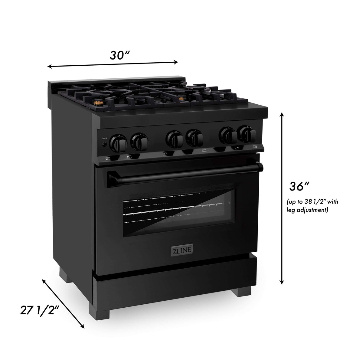 ZLINE 30 in. 4.0 cu. ft. Dual Fuel Range with Gas Stove and Electric Oven in Black Stainless Steel with Brass Burners (RAB-BR-30) - MyBBQDirect