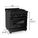 ZLINE 30 in. 4.0 cu. ft. Dual Fuel Range with Gas Stove and Electric Oven in Black Stainless Steel with Brass Burners (RAB-BR-30) - MyBBQDirect
