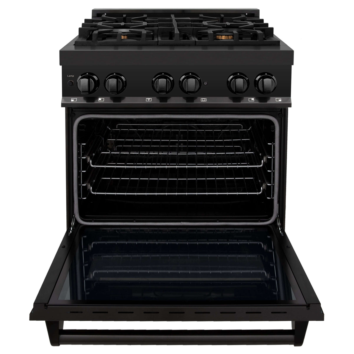 ZLINE 30 in. 4.0 cu. ft. Dual Fuel Range with Gas Stove and Electric Oven in Black Stainless Steel with Brass Burners (RAB-BR-30) - MyBBQDirect