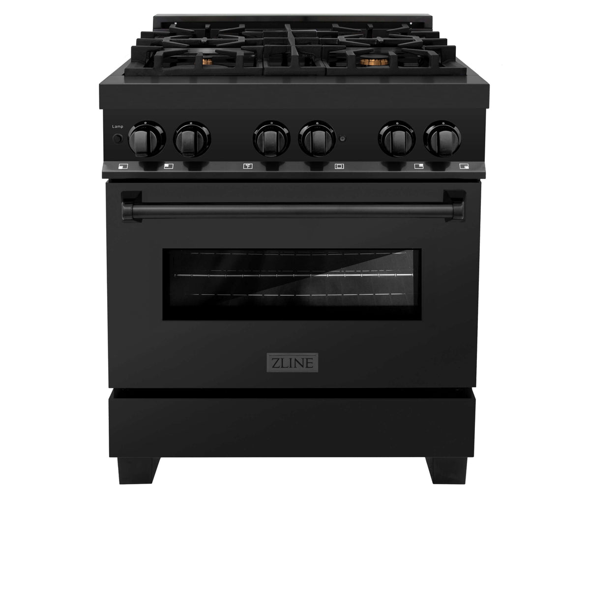 ZLINE 30 in. 4.0 cu. ft. Dual Fuel Range with Gas Stove and Electric Oven in Black Stainless Steel with Brass Burners (RAB-BR-30) - MyBBQDirect