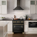ZLINE Autograph Edition 30 in. 4.0 cu. ft. Dual Fuel Range with Gas Stove and Electric Oven in Black Stainless Steel with Accents (RABZ-30) - MyBBQDirect