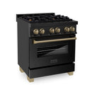 ZLINE 30 in. Autograph Edition Kitchen Package with Black Stainless Steel Dual Fuel Range, Range Hood and Dishwasher with Champagne Bronze Accents (3AKP-RABRHDWV30-CB) - MyBBQDirect