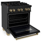 ZLINE Autograph Edition 30 in. 4.0 cu. ft. Dual Fuel Range with Gas Stove and Electric Oven in Black Stainless Steel with Accents (RABZ-30) - MyBBQDirect
