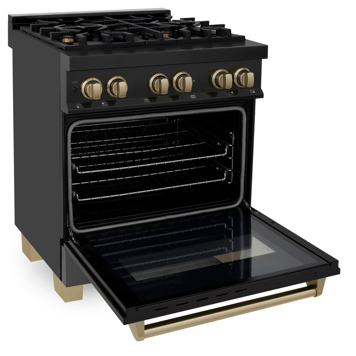 ZLINE Autograph Edition 30 in. 4.0 cu. ft. Dual Fuel Range with Gas Stove and Electric Oven in Black Stainless Steel with Accents (RABZ-30) - MyBBQDirect