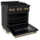 ZLINE Autograph Edition 30 in. 4.0 cu. ft. Dual Fuel Range with Gas Stove and Electric Oven in Black Stainless Steel with Accents (RABZ-30) - MyBBQDirect