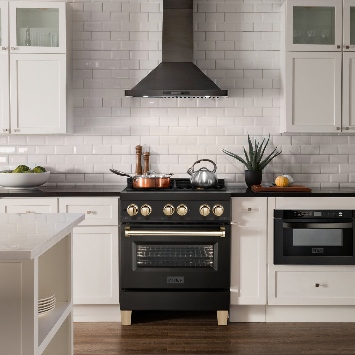 ZLINE Autograph Edition 30 in. 4.0 cu. ft. Dual Fuel Range with Gas Stove and Electric Oven in Black Stainless Steel with Accents (RABZ-30) - MyBBQDirect