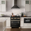 ZLINE Autograph Edition 30 in. 4.0 cu. ft. Dual Fuel Range with Gas Stove and Electric Oven in Black Stainless Steel with Accents (RABZ-30) - MyBBQDirect