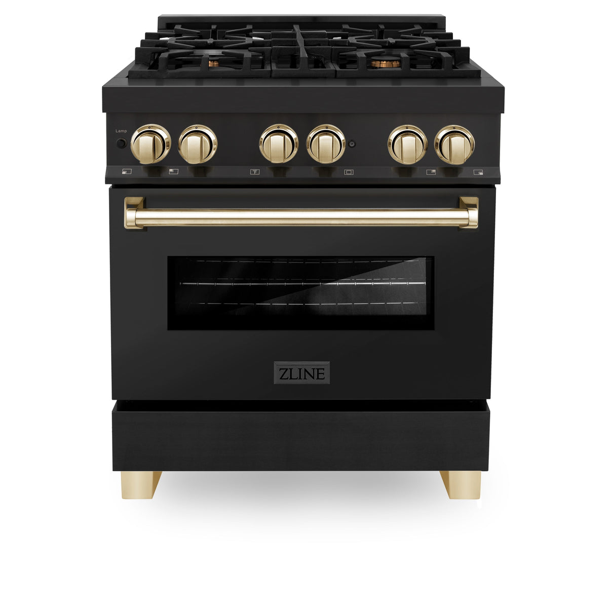 ZLINE Autograph Edition 30 in. 4.0 cu. ft. Dual Fuel Range with Gas Stove and Electric Oven in Black Stainless Steel with Accents (RABZ-30) - MyBBQDirect