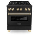 ZLINE Autograph Edition 30 in. 4.0 cu. ft. Dual Fuel Range with Gas Stove and Electric Oven in Black Stainless Steel with Accents (RABZ-30) - MyBBQDirect