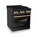ZLINE Autograph Edition 30 in. 4.0 cu. ft. Dual Fuel Range with Gas Stove and Electric Oven in Black Stainless Steel with Accents (RABZ-30) - MyBBQDirect