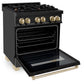 ZLINE Autograph Edition 30 in. 4.0 cu. ft. Dual Fuel Range with Gas Stove and Electric Oven in Black Stainless Steel with Accents (RABZ-30) - MyBBQDirect